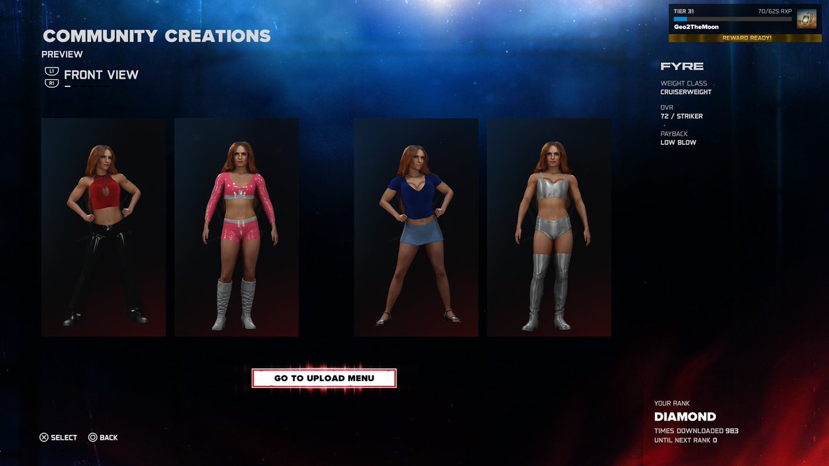georgeher_'s tweet photo. New Upload to #WWE2K26 
Nitro Girl Fyre 
Comes with 4 attires, tags are Fyre, 2KG, Geo2theMoon
@2K_Generations https://t.co/TH51dVzuFb