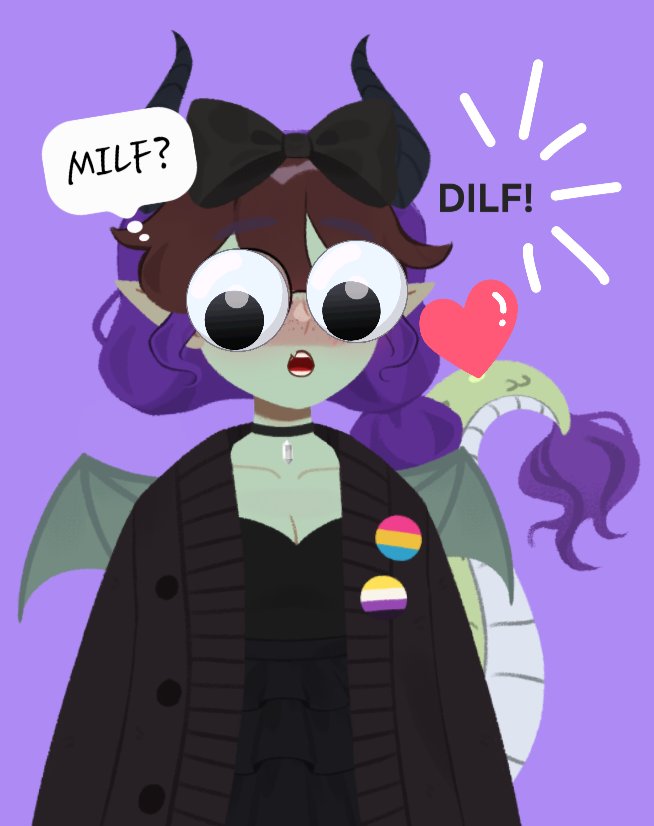 SmolDrgn's tweet photo. #Queer #Lewdness here for a minute.
I'm okay with being called a #MILF (not by strangers).
I earned the mother title & it's one of the few feminine things I do feel connected to.
HOWEVER I just realized as a dragon that also makes me a #DILF!
Bwuahaha!
I HOLD ALL THE POWER! https://t.co/3tlUVKsVOO