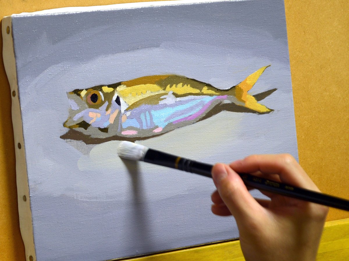 2時間50分くらいで描いたアジの油彩。