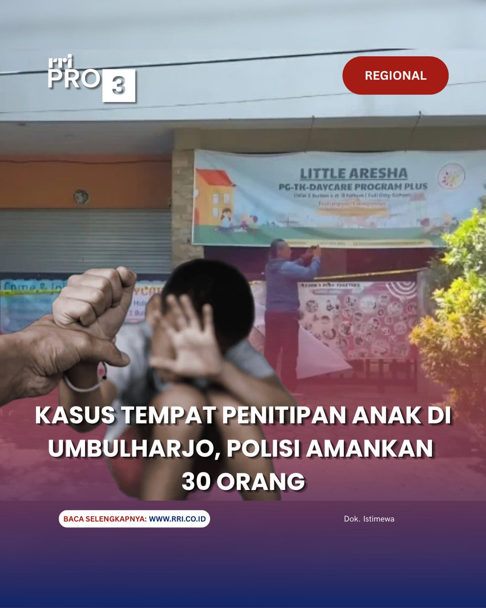RRIPrograma3's tweet image. Polisi mengamankan sekitar 30 orang usai penggerebekan daycare di Umbulharjo, Yogyakarta, terkait dugaan kekerasan anak. Seluruh pihak yang diamankan masih menjalani pemeriksaan intensif oleh Unit PPA Polresta Yogyakarta.
rri.co.id/regional/23635…

#kekerasananak
#daycare