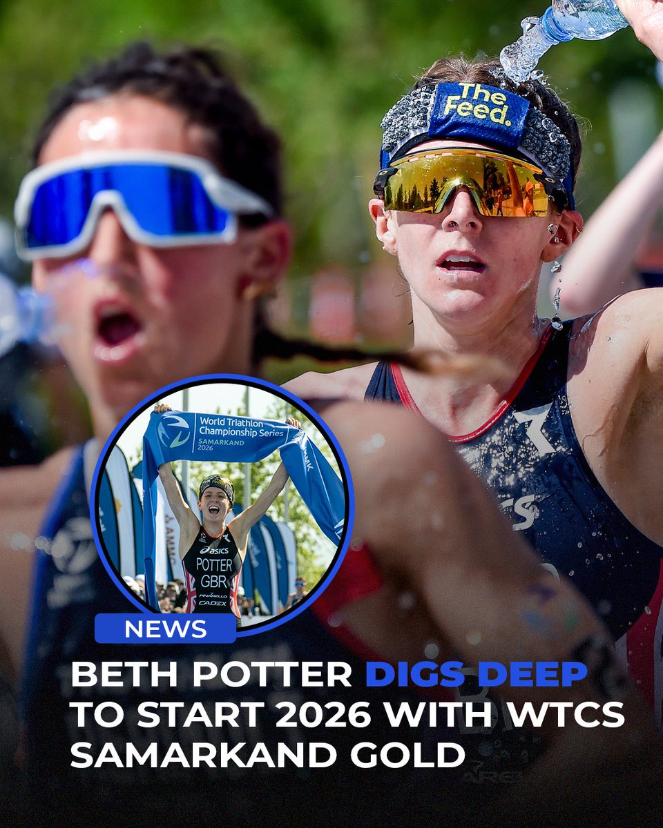 worldtriathlon's tweet image. Beth Potter launched her 2026 World Triathlon Championship Series campaign in style, crossing the line first in 1:53:17 at a sun-baked Samarkand to claim victory in the season's opening WTCS race 😎

#Triathlon #BeYourExtraordinary #WTCSSamarkand