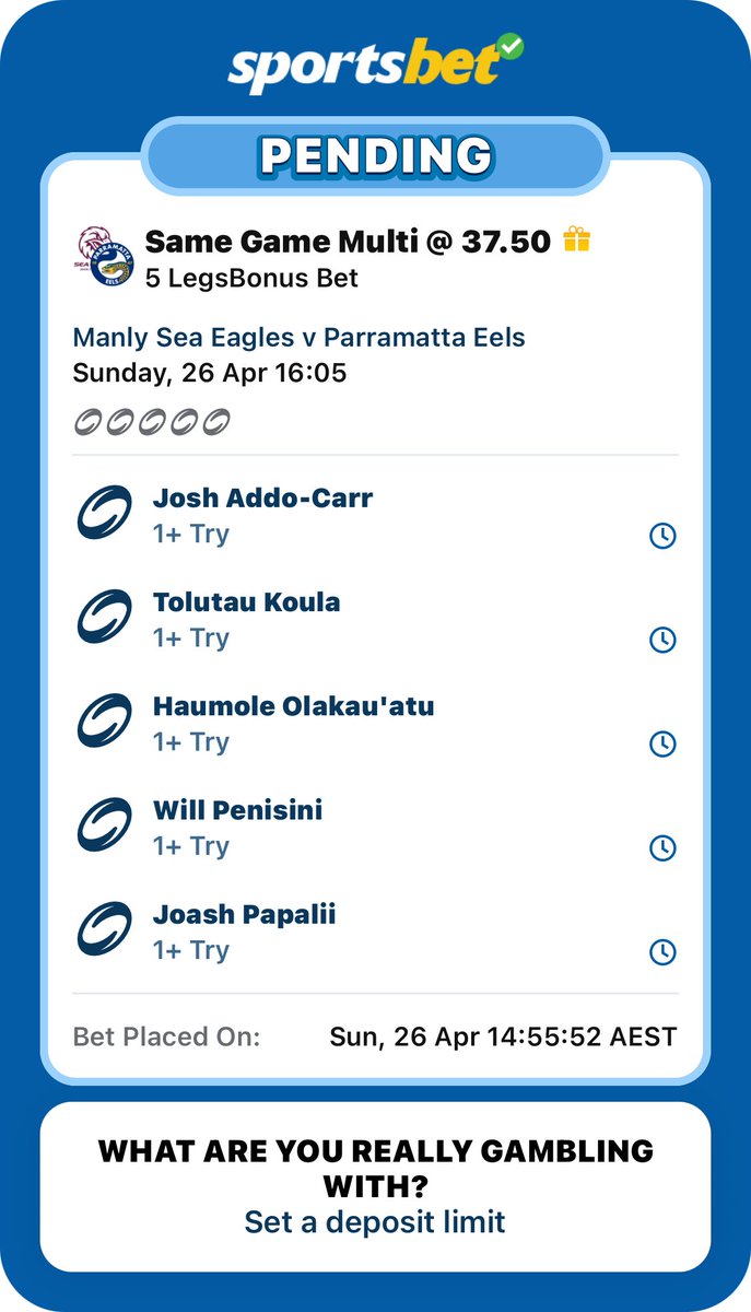 maxymus_walker's tweet photo. Check out this bet I placed with Sportsbet. Tap the link to add it to your bet slip
https://t.co/QArnfSfOcM https://t.co/v5zuJ8azO7