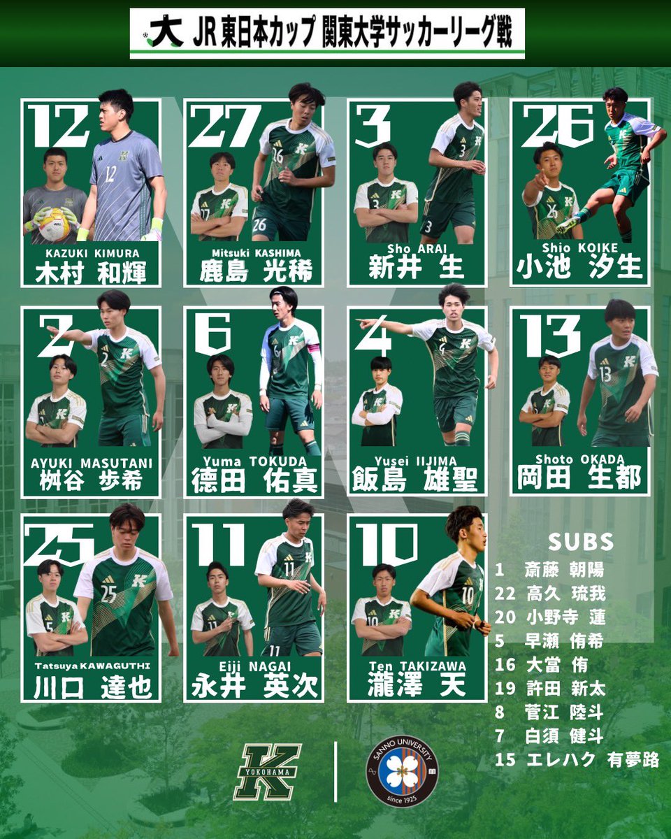 スターティングイレブン発表🔥】 ⚽️関東2部リーグ 第4節 🕒4月26(日