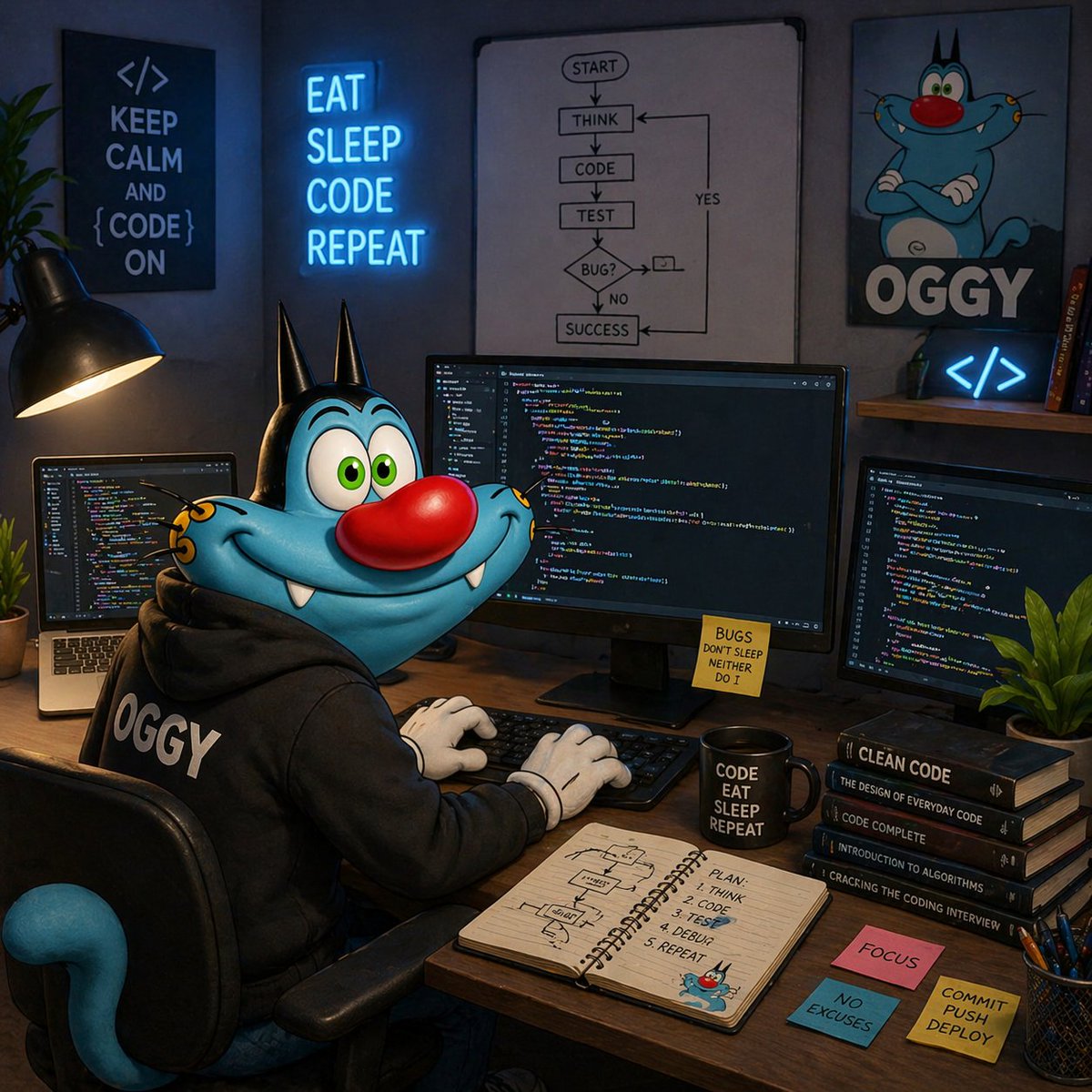 reddtc82's tweet image. OGGY swapped the fly swatter for a keyboard. No more cockroaches, just bugs now. 🪳🚫💻 #Programming #Developer #OggyAndTheCockroaches #TechCommunity