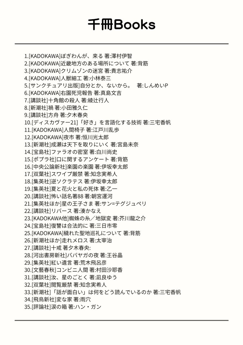 お知らせ] ただいま当店では、読書インフルエンサー 千冊