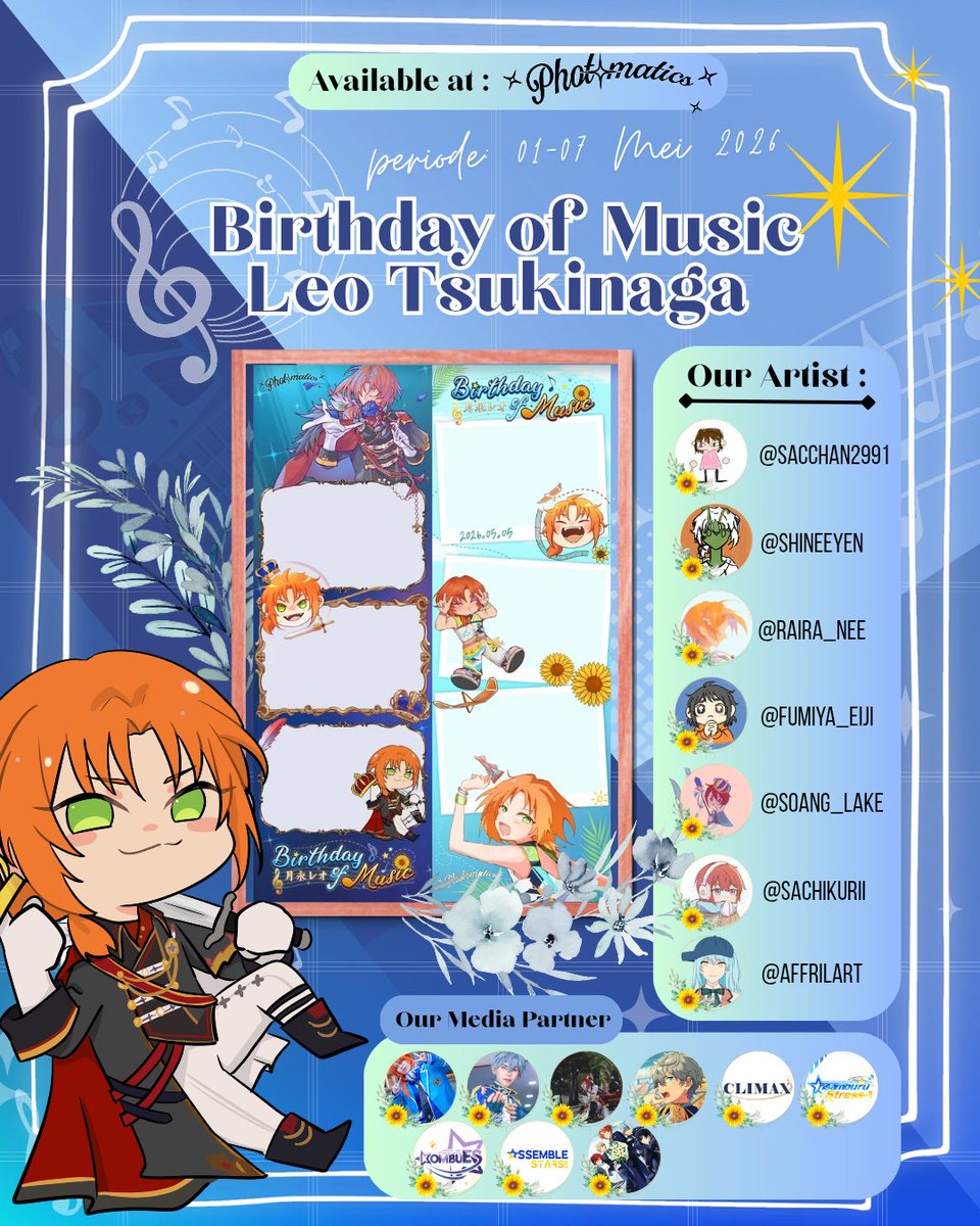 uchuujinsamaa's tweet photo. 🦁 Birthday of Music Leo 🦁

Ucchu~! 🎼✨
Celebrate Leo Tsukinaga birthday with us at Photomatics! 🎵💫

📍 Photomatics
📅 1 — 7 May 2026

Capture your moment, celebrate Leo melody, and don’t forget to tag @uchuujinsamaa 🌟

With hashtag :
#BirthdayofMusicLeo
#HappyLeoDay https://t.co/vM6RDuUni0