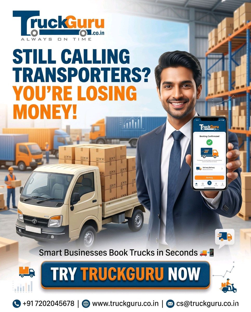 TruckGuruindia's tweet photo. π Still relying on outdated methods for logistics? It's time for a smarter way!
Book Now :https://t.co/GbB0JAT1RH
π https://t.co/nDMqwkqNdo
π +91 7202045678
π§ cs@truckguru.co.in
#TruckGuru #LogisticsSimplified #SmartTransport #smartwaytobookyourtransportation https://t.co/i6lrqiDIKb