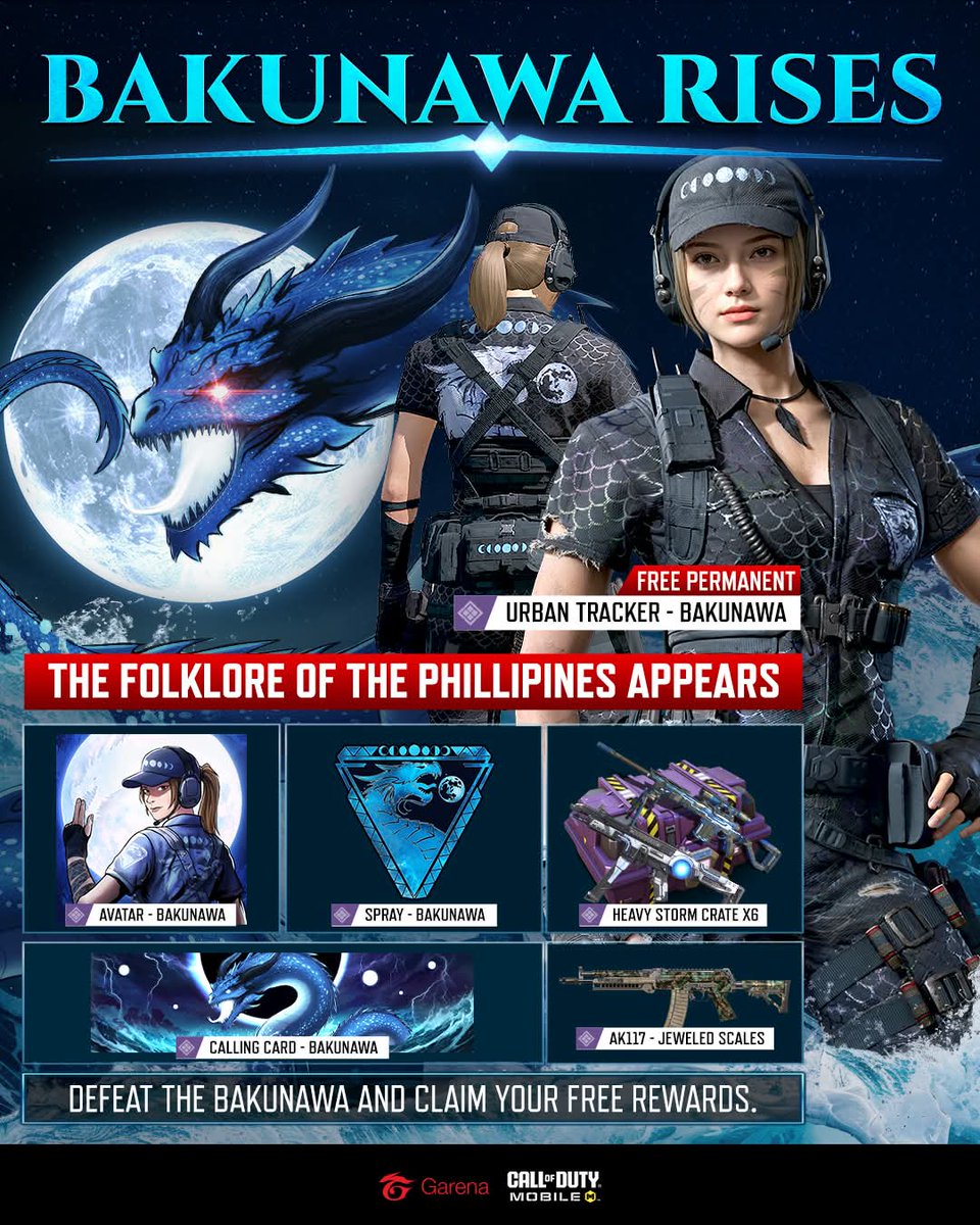 LeakersOnDuty's tweet image. Garena Philippines Exclusive Event

Obtain FREE PH folklore inspired Operator Skins Urban Tracker - Bakuwana and other rewards

Event coming soon on April 28th

#CODMobile #callofdutymobile #codm #codmnews #codmleaks