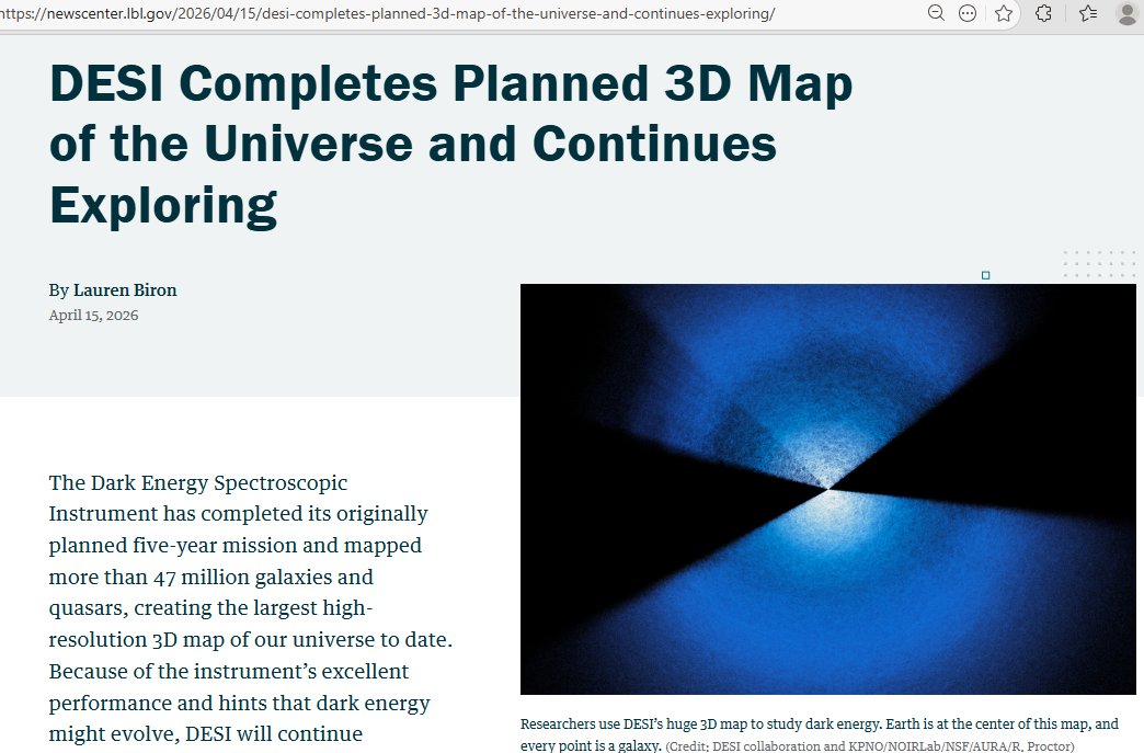 UsakuraU's tweet image. My learning memo: "DESI" #Quasar  "Lawrence Berkeley National Laboratory." ⇒ newscenter.lbl.gov/2026/04/15/des…