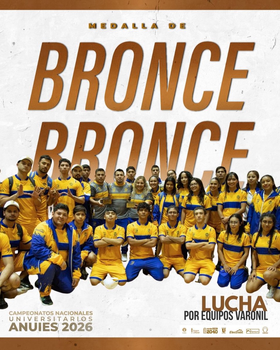tigresdduanl's tweet image. Orgullo por equipos 🏆🐾 

Cerramos con broche de oro: el equipo femenil se corona con el ORO y el varonil asegura el BRONCE. La UANL sigue dominando los #CNUANUIES2026. 🥇🥉✨

#UANL #Lucha #TigresEnANUIES