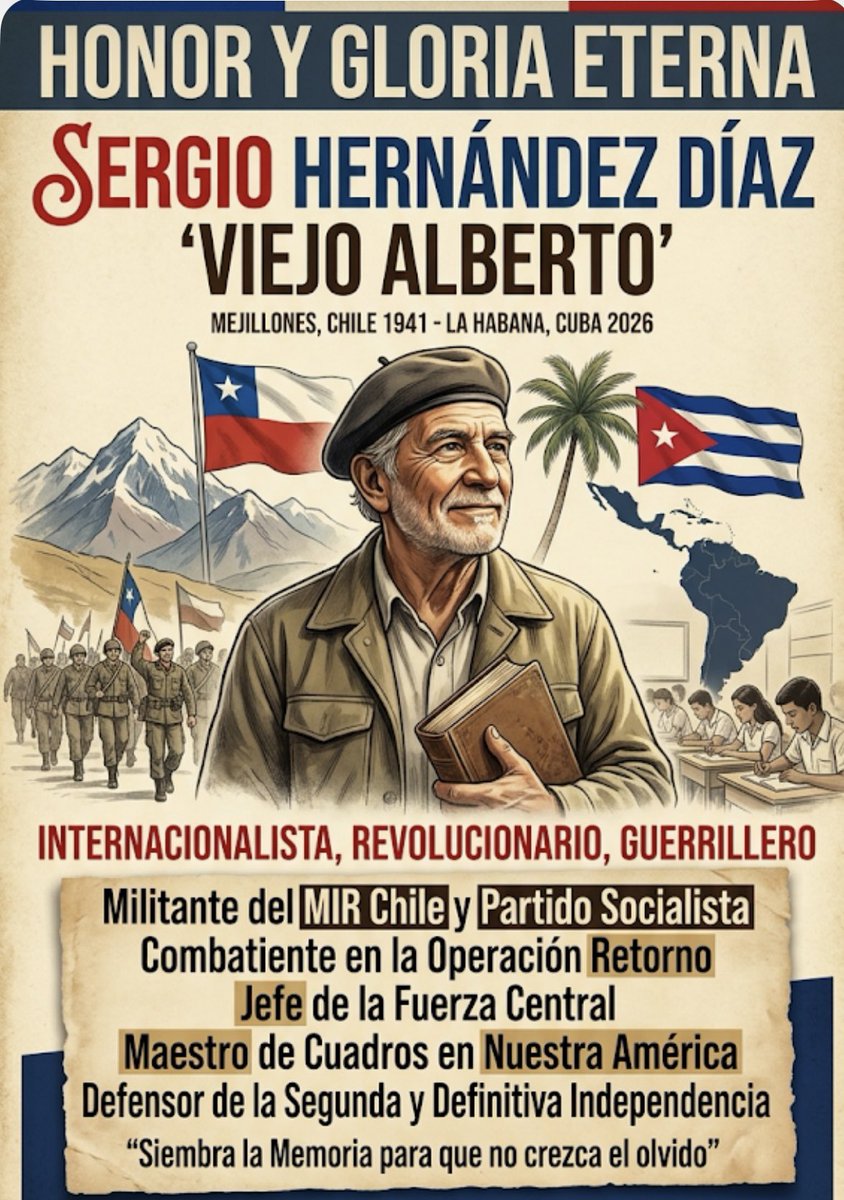 AlSondel23_'s tweet photo. ¡Arriba los que luchan! Reivindicamos la vida del internacionalista Sergio Hernández Díaz. Ni la enfermedad ni la muerte detienen a quien se siembra en la conciencia popular. ¡Viejo Alberto, Presente, ahora y siempre! ✊🇻🇪🇨🇱 #SimónBolívar #Antiimperialistas https://t.co/hdAyQWOhbT