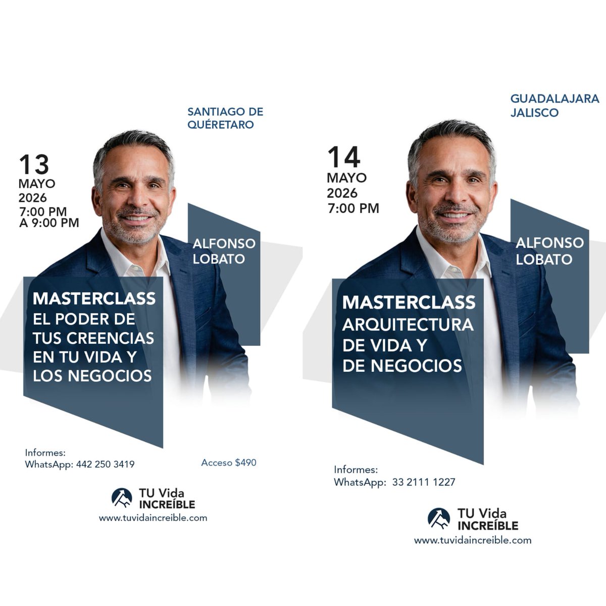 WorldClassYOU's tweet photo. Alfonso Lobato estará de gira en Querétaro y Guadalajara la próxima semana.  
CUPO LIMITADO.
Registra a todos tus contactos de inmediato.
https://t.co/ubKUB3BYI0 https://t.co/qIh9DpmcJs