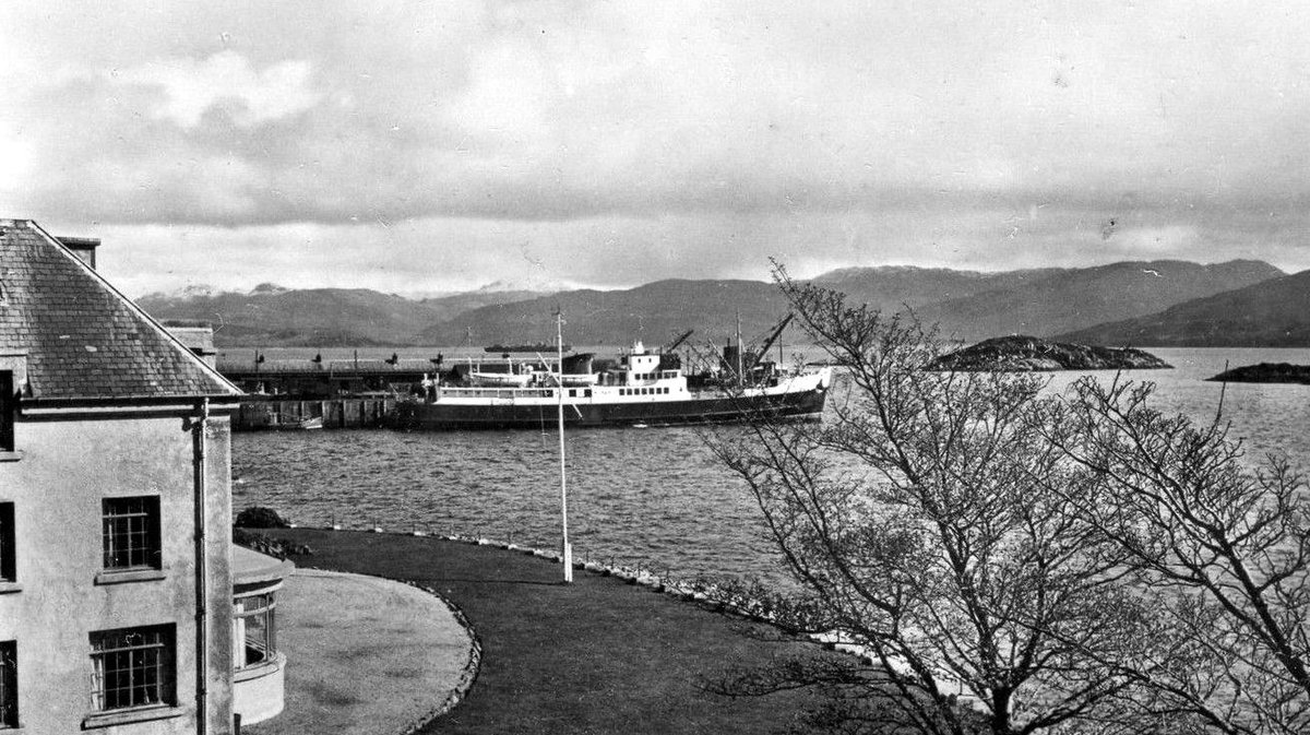 tourscotland's tweet photo. Old Tour #Scotland #Ancestry Travel Visit #Genealogy #Scottish Family #History Blog #photography of Loch Seaforth ferry at pier in #Kyle of #Lochalsh across from Isle of #Skye. She was primary mail steamer connecting Isle of #Lewis with Kyle for 25 years https://t.co/1KLZOmgnXX https://t.co/cSISi0pv3R