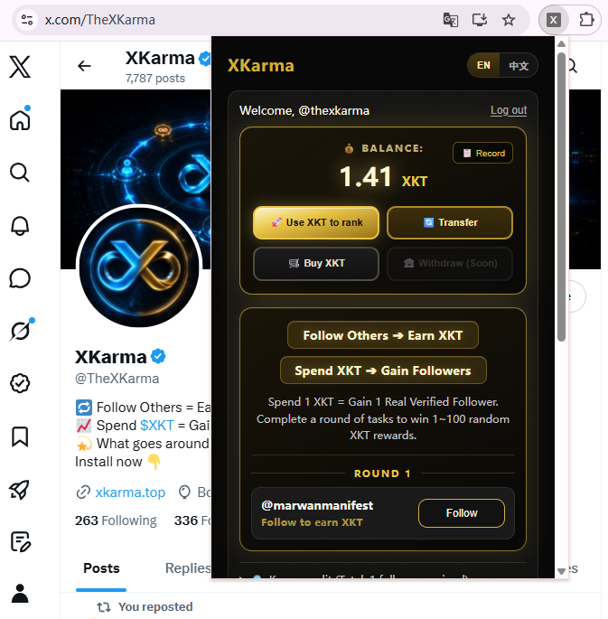 TheXKarma's tweet photo. Why do you have 5,000 followers but zero X ad revenue? 💸

Because the X algorithm doesn't pay for dead followers. It heavily weighs deep engagement—especially Profile Visits.
Most F4F groups ruin your account with blind auto-follows, getting you shadowbanned.

That’s why we built #XKarma with a strict "Profile Visit" mechanism.

🔄 How XKarma Works:
1️⃣ Visit & Follow others ➔ Earn XKT
2️⃣ Spend XKT ➔ Rank on the board
3️⃣ Gain followers ➔ Grow organically
(What goes around comes around.)

Every follow you get brings a REAL visit to your profile. Your account authority & reach skyrockets. 📈

Play the algorithm, don't let it play you.
🔗 Join the flywheel: https://t.co/OOEyAWSOAM

#F4F #FollowForFollow #Web3Mutuals #XKarma #蓝V互关