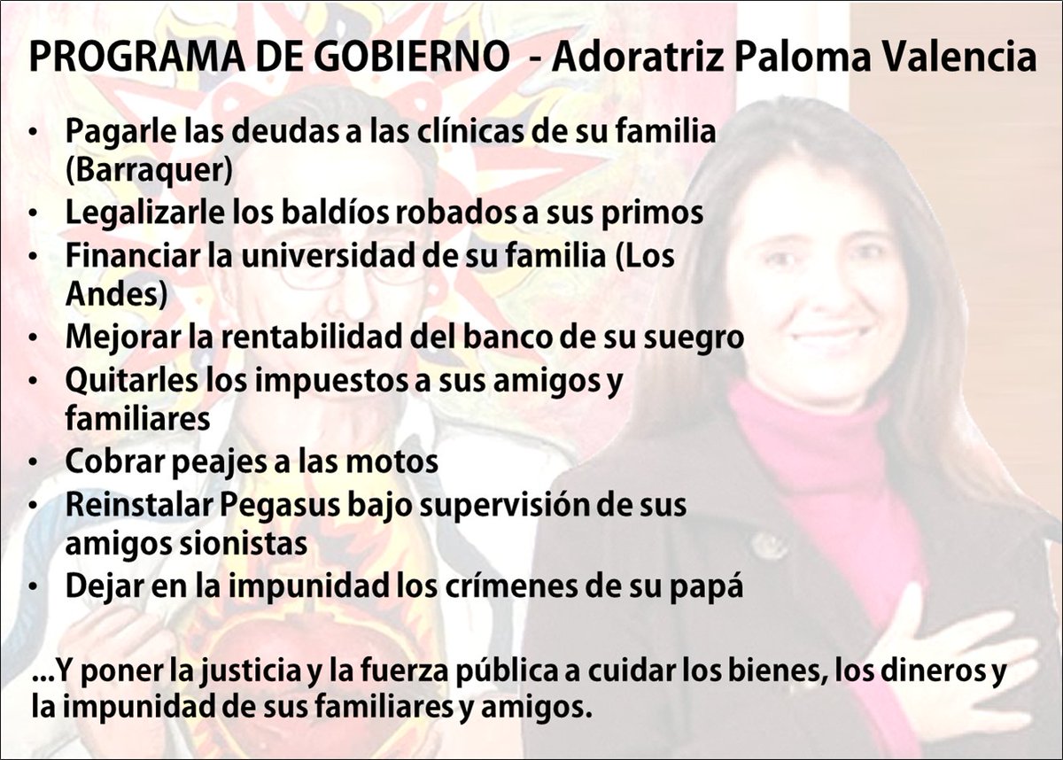 <a href="/ligia281243/">Doña Ligia 🇨🇴🇻🇪🇵🇸</a> Y esta "descendiente" de piratas y maleantes españoles también está inhabilitada por disponerse a defender los intereses de su familia, del sionismo internacional, de la cleptocracia y del Sagrado Corazón de los sicarios (su papá).