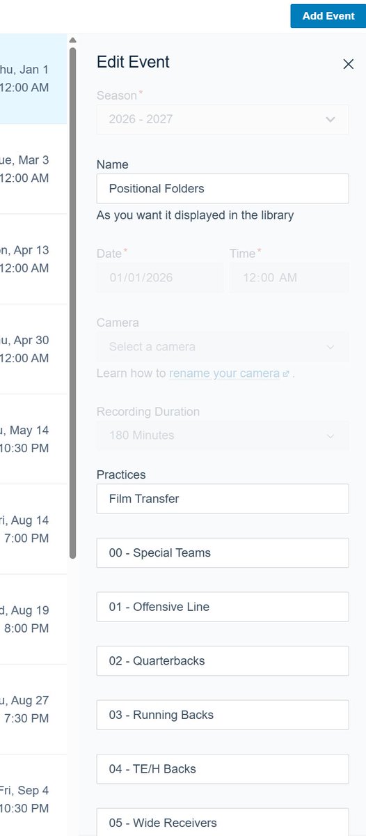 FBCoachMartin's tweet photo. @CoachNickson1 @HudlSupport Hey @CoachNickson1 ... don't know if you got an answer on this yet, but create it as a practice on your schedule page and hit "add another" until you've got everything you need in there. See attached pictures. DM me if I can help. https://t.co/dv7kts0NkQ