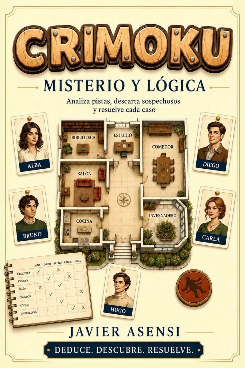 akrasoft's tweet photo. En pocas horas estará disponible en Amazon el libro de pistas y misterios Crimoku. Después de su éxito en app, llega la versión en papel para los más puristas. #crimoku #sudoku #librodepistas #murdoku #cluedo https://t.co/UCHzOjCvYJ
