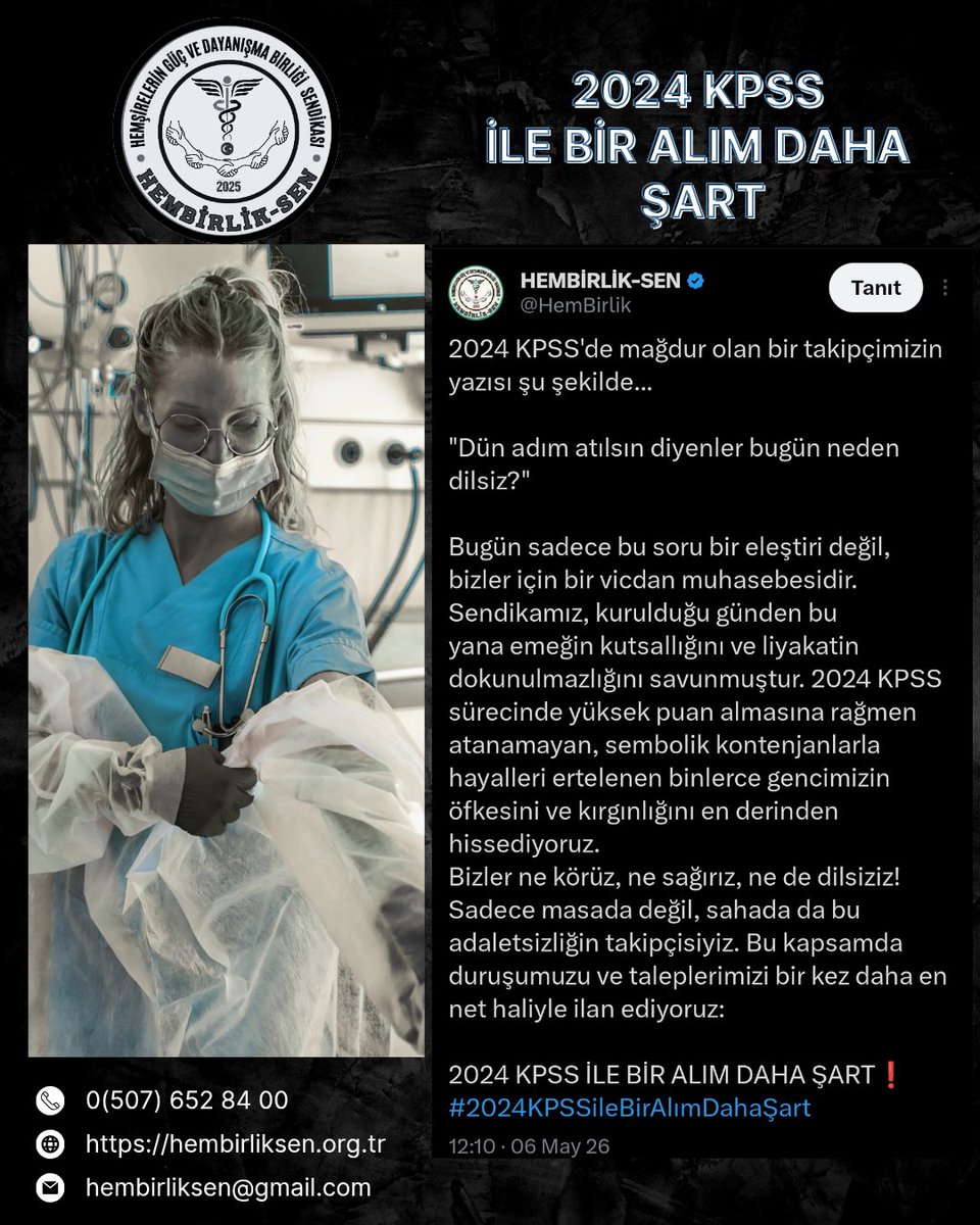ilk günden beri atamayı bekleyen meslektaşlarımız için mücadele etmekteyiz. Hukuk birimimiz birçok kez Sağlık Bakanlığı ile temaslar kurdu. Genel başkanlarımız Temaslarda bulundu ancak beklenen alım henüz hala yapılmadı. Yine çağrımızı yineliyoruz. Genç meslektaşlarımız atama