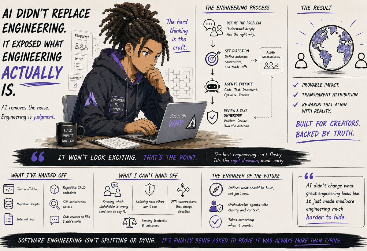 Three months ago I deleted 400 lines of code I spent two weeks writing. An AI rewrote it in 11 minutes. And the AI's version was cleaner. That moment didn't scare me. It made me realize I had spent two weeks avoiding the harder thinking.

That's the thing nobody wants to say out