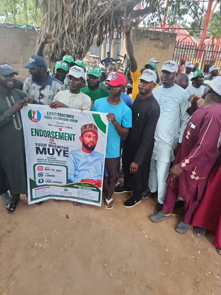 MP_Muye's tweet photo. EBBO/GBACHINKU YOUTH PROGRESSIVE FORUM ENDORSES MALAM MU’AWIYAH YUSUF MUYE AHEAD OF AGAIE/LAPAI FEDERAL CONSTITUENCY PRIMARIES

In a remarkable demonstration of unity, confidence and grassroots political consciousness, the Ebbo/Gbachinku Youth Progressive Forum (EGYPF), the foremost umbrella body representing youth groups across Ebbo/Gbachinku Ward, has officially endorsed Malam Mu’awiyah Yusuf Muye as its preferred aspirant ahead of the forthcoming APC Primaries for the Agaie/Lapai Federal Constituency seat.

The endorsement was made during a grand gathering held in the historic Ebbo Community, where youths, stakeholders and community influencers converged in large numbers to affirm their collective support for the aspiration of Malam Mu’awiyah Yusuf Muye.

According to the Forum, the endorsement followed what they described as a careful and objective assessment of Malam Mu’awiyah Yusuf Muye’s longstanding commitment to grassroots development, youth inclusion, educational support, humanitarian interventions and community-driven initiatives across Ebbo/Gbachinku Ward, Lapai and Agaie at large.

Speaking during the gathering, representatives of the youth groups commended Malam Mu’awiyah Yusuf Muye for what they termed “visible leadership with direct impact,” noting that his consistent identification with ordinary people has distinguished him as a leader genuinely connected to the realities of the grassroots.

They further stated that his humility, accessibility, people-oriented approach and unwavering dedication to community advancement have inspired renewed hope and confidence, particularly among young people across the constituency.

The Forum emphasized that the endorsement transcends ordinary political support, describing it instead as a sincere appreciation of a man whose actions, sacrifices and commitment to the people have continued to speak louder than words.

Among the prominent youth groups and associations that participated in and affirmed the endorsement were Red Lion Ezhin, G30, Azza Youth Network, Abdulbaqy Boys Kuchi, Sardauna Boys Gbage, Gbage All Progressives Forum, Okala Boys Bazhi, Hausawa Youth Forum Ebbo, Stakeholders Forum, alongside several other influential youth-based organizations within the ward.

In his remarks, the President of Azza Youth Network, Comrade Hafiz Mohammed, described Malam Mu’awiyah Yusuf Muye as “a grassroots politician who has consistently demonstrated genuine concern for the welfare and progress of the people.”

He noted that over the years, Malam Mu’awiyah Yusuf Muye has remained deeply connected to the people at the grassroots, standing with them in moments of need and continuously championing causes that directly impact their lives.

According to him, “The decision to support Malam Mu’awiyah Yusuf Muye was natural and easy because he has shown, repeatedly, that the people remain his foremost priority.”

Responding to the overwhelming endorsement, Malam Mu’awiyah Yusuf Muye through his campaign organization (MYMCO) expressed profound appreciation to the youths and the entire Ebbo Community for the honour, confidence and trust reposed in him.

He reaffirmed his commitment to continue working tirelessly for the peace, development, empowerment and prosperity of the people of Agaie/Lapai Federal Constituency, while pledging to remain a true servant of the people and a voice for the aspirations of the grassroots..

MYM Media Team