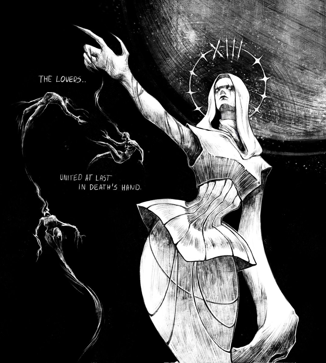 al66xia's tweet photo. Tarot card Death ink illustration ✨🖤 https://t.co/MCbVJVFc3M