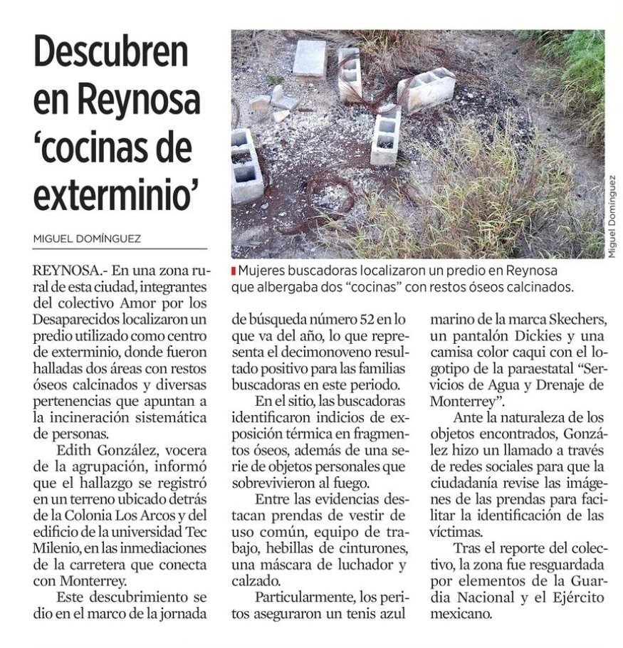 El horror en Tamaulipas

El colectivo Amor por los Desaparecidos localizó presuntas “cocinas de exterminio”

Este 10 de mayo, cientos de madres no tienen nada que festejar

Siguen buscando a sus familiares entre dolor, abandono y negligencia oficial

📷 <a href="/Reforma/">REFORMA</a>