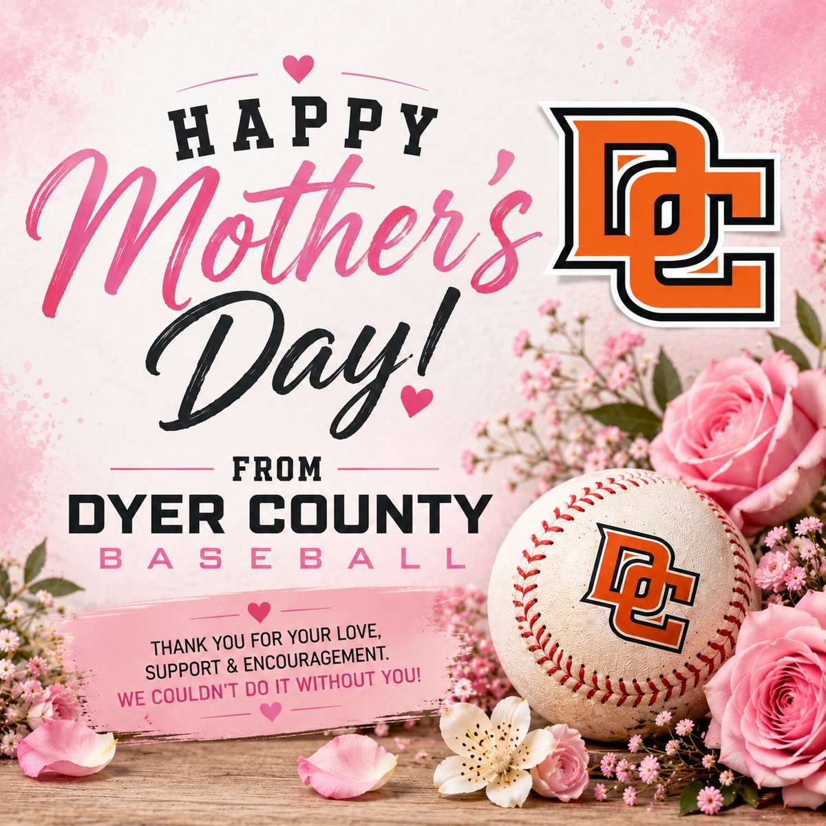 DyerCoBaseball's tweet photo. Happy Mother’s Day to all of the amazing mothers in our Dyer County Baseball family! 🌸⚾️

Thank you for every early morning, late night, ride to the field, word of encouragement, and sacrifice you make for our players and program. 

Happy Mother’s Day! 💐🧡🖤 

#TRIBE4LIFE https://t.co/KG1aJca6W1