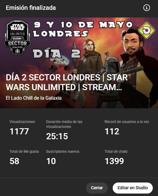 MrEsmoking's tweet photo. Terminado el Sector de Londres. Día 2 increíble con un español en el Top 8. 
Un streaming increíble con un público mas increíble aún.
Os dejo las estadísticas de los dos días.
#StarWarsUnlimited https://t.co/LhtcIvxQEV