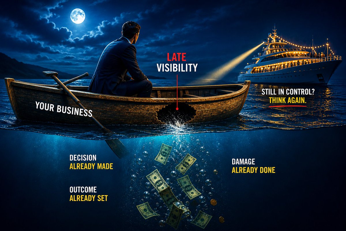 Insightfulfa's tweet photo. Nobody mentions this..

Businesses rarely lose money because of bad strategy.

They lose it because they see problems too late.

By the time it appears in reports:
The damage is already done.
You didn’t miss the problem.
You missed the moment to act. https://t.co/BD5VfBlJtU