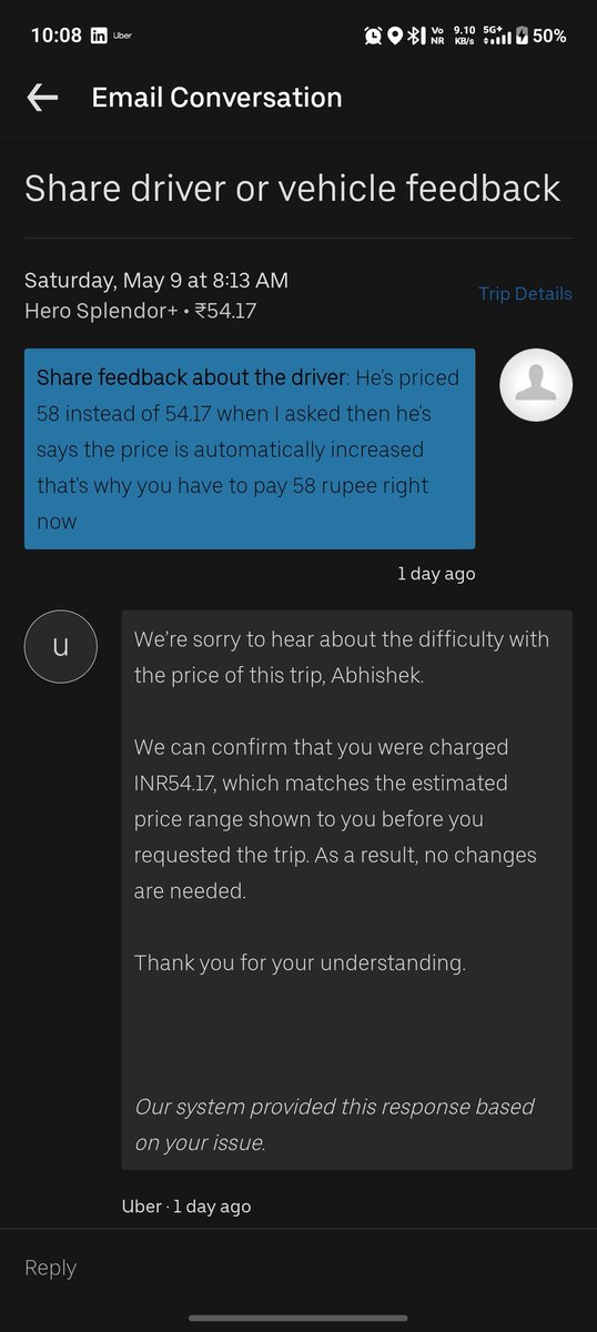 wayne__98's tweet photo. Hi @Uber_India, yesterday my Uber Bike fare was ₹54.17 but the rider charged ₹58.17. Support also didn’t help properly. Please check and refund the extra amount. Payment proof attached.
@Uber_India @Uber_Support https://t.co/coSVak7E5X