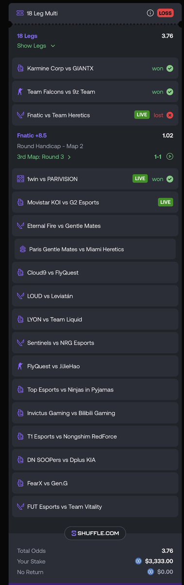 CookerFlips's tweet photo. “Do you lose small odds bets ever?”

Yes I do 😭😭😭

Tier 1 team btw https://t.co/1SIeNrG9N0