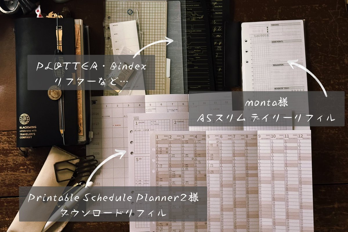 Laatikko_t's tweet photo. 本体の革カバーはまだ手元に無いけど…
システム手帳の中身を
少しずつ作って遊んでます✍︎
これが、凄く楽しくて時間が溶ける⏳

@u1m 様のダウンロードリフィル3枚使う予定
種類も沢山あって、自分が使いたい
フォーマットがあったから嬉し過ぎた😭

#手帳 #システム手帳 #手帳中身 https://t.co/weXAw5ufcd