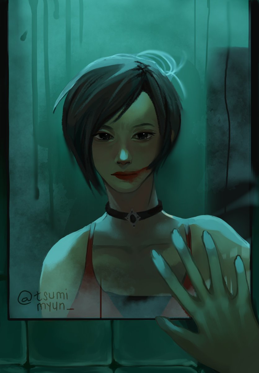 tsumimyun_'s tweet photo. A woman looks at herself in the mirror. She used to be called Ada Wong. #residentevil https://t.co/lEbbvrrar3