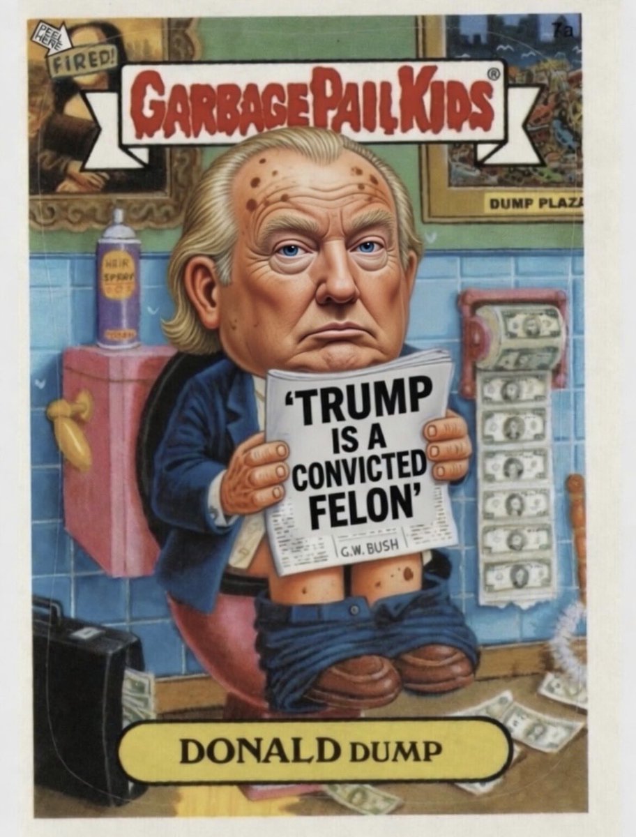 LexusBledel's tweet photo. Does anyone remember Garbage Pail Kid Cards? I collected them as a kid and have the OG Donald Dump card still. Today I edited this card with AI to make it more accurate to Dump now.

Not much has changed tbh, but the edited one is more accurate.

#smokefléét #GPK #TrumpEpstein https://t.co/4qOWBAF8eA