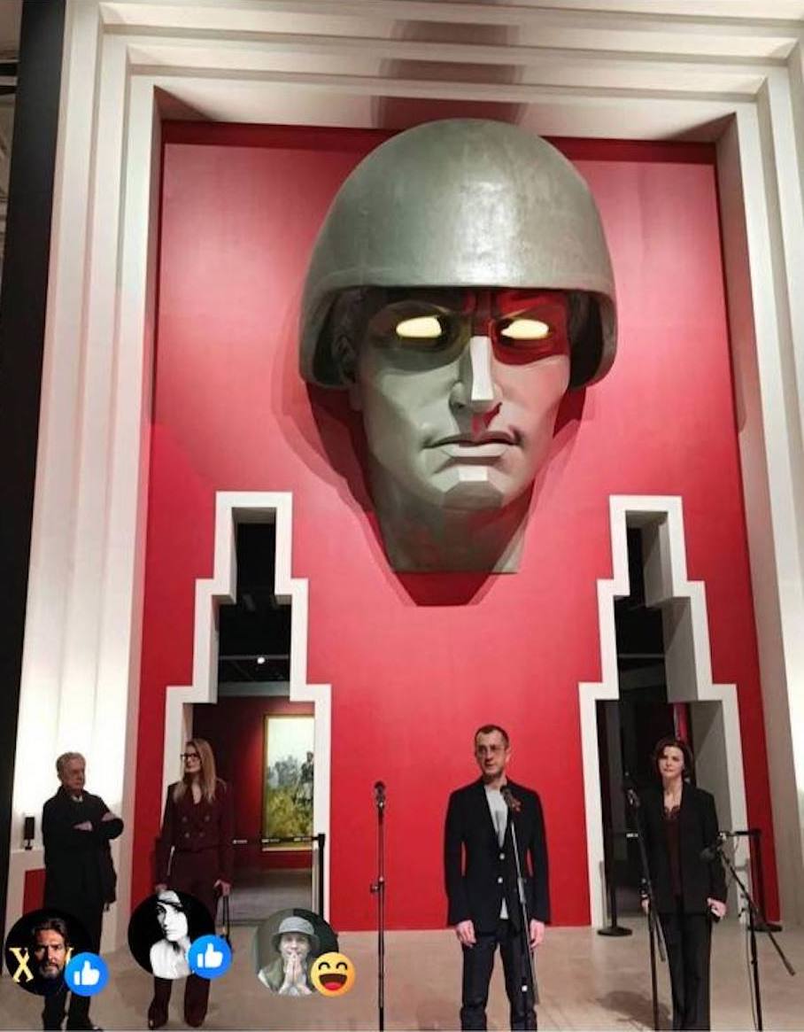 vonberries's tweet photo. #Manege Central Exibition Hall #StPetersburg, #Russia.  The new exhibition called RUSSIA IMPERATIVE.
Aesthetics taken from the WW2 game Wolfenstein based on German Wehrmacht’s “Stahlhelmbund der Frontsoldaten”. No joke, no AI. 
Russia’s new war cult as an exhibition. https://t.co/hAxatpedNS