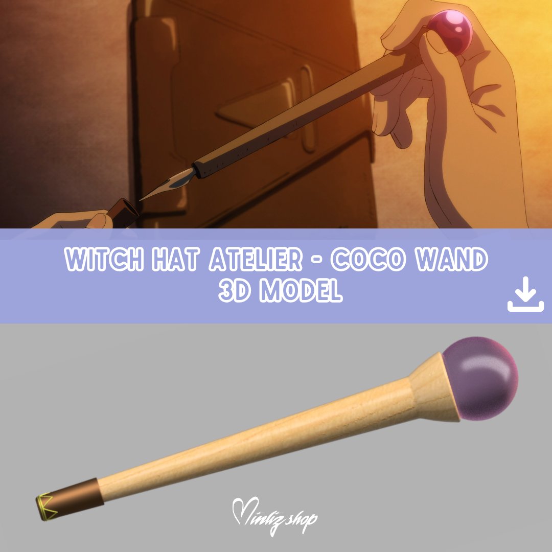 Minilizshop's tweet photo. 3D Model of Witch Hat Atelier Coco's pen / wand

https://t.co/zZBAd5Aggr

(the ball can be filled with ink just like in the anime🤫) https://t.co/Eiw2Ivc2t6