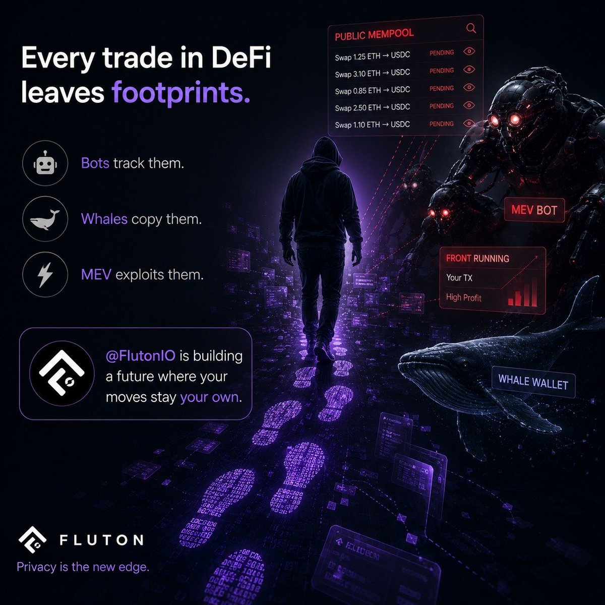 Every trade in DeFi leaves footprints.

Bots track them.
Whales copy them.
MEV exploits them.

Projects like <a href="/FlutonIO/">Fluton</a> are questioning whether this “transparency” was ever good UX in the first place.