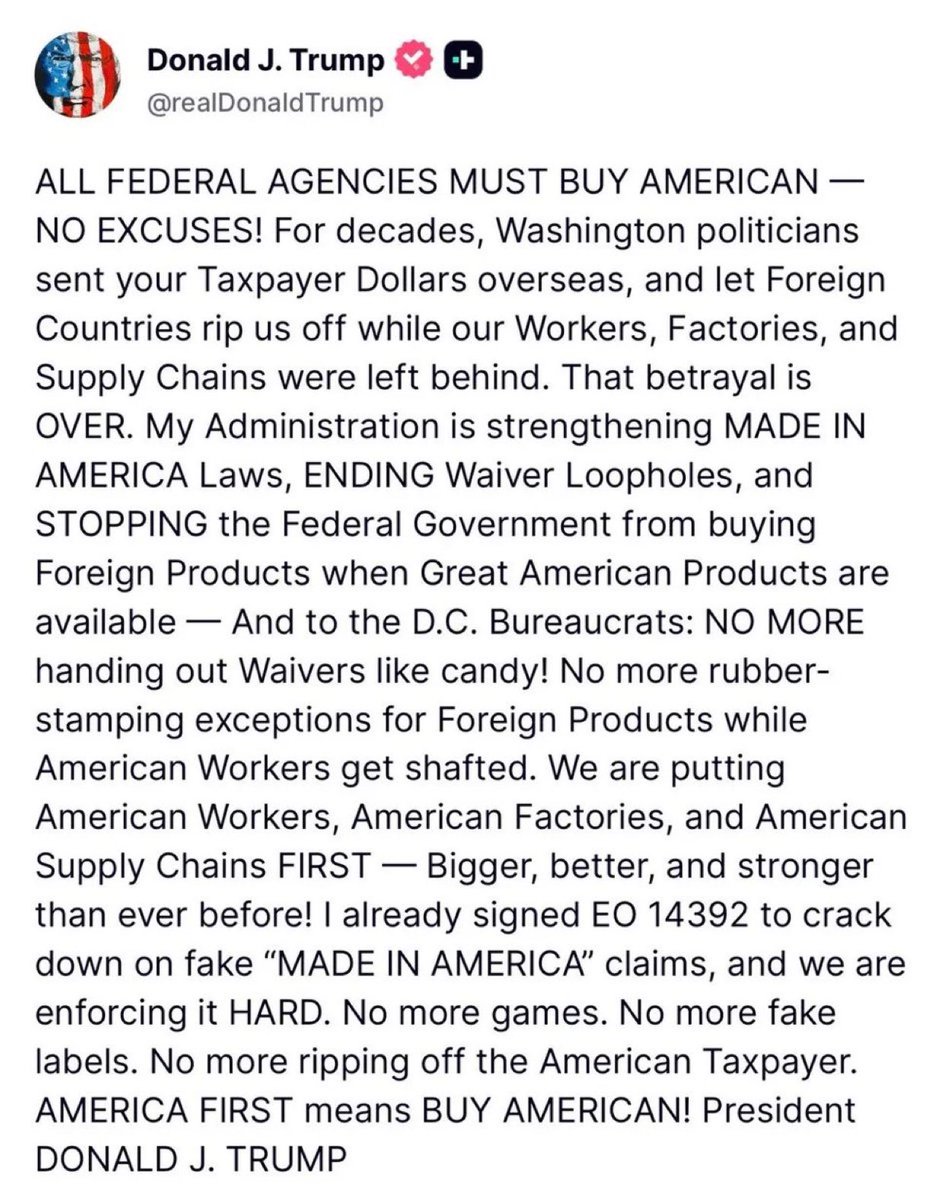 El inquilino de La <a href="/WhiteHouse/">The White House</a> insiste en el proteccionismo. Todas las agencias gringas deberán comprar solo productos estadounidenses.