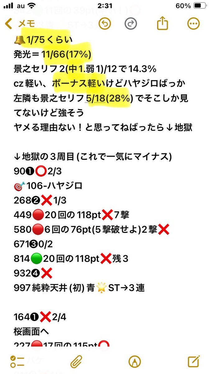 uriwariaoi's tweet photo. 連勝途切れた日…
許容範囲内と思ってたLカバネリ(まだ設定判別しやすいと思ってた)
並びイベ〜写真の挙動…
続行→天井…タコ負け、1人マイジャグツモってたのに取り返せず🙇‍♂️
🔔も発光率もあてならんw
ボナ振分に差あり⁉️
判別難しくなった…
6確時(写真3)は景之セリフ率凄かった
15％以下は危ないかw https://t.co/rfDoS4fVxM