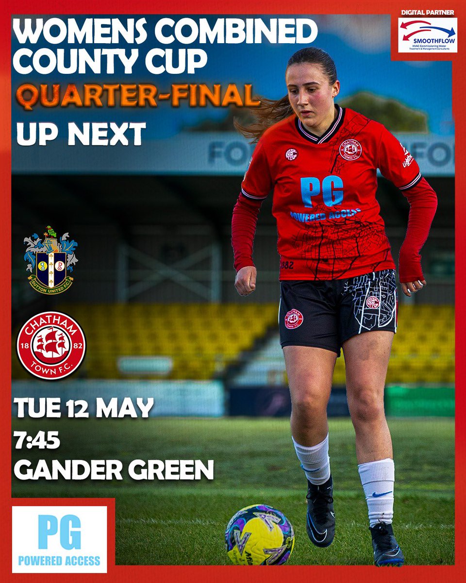 ChathamTownWFC's tweet photo. 🏆 NEXT UP | QUARTER FINAL 🏆

The cup journey continues for the Chats as we head into the Quarter Final of the Women’s Combined Counties Cup 👊⚽

🆚 Sutton United Women
📍 Gander Green Lane
🕢 7:45PM KO
📅 12th May

Let’s bring the noise on the road once again 🔥

🔴⚫️⚪️ https://t.co/LOcGjiiPp7