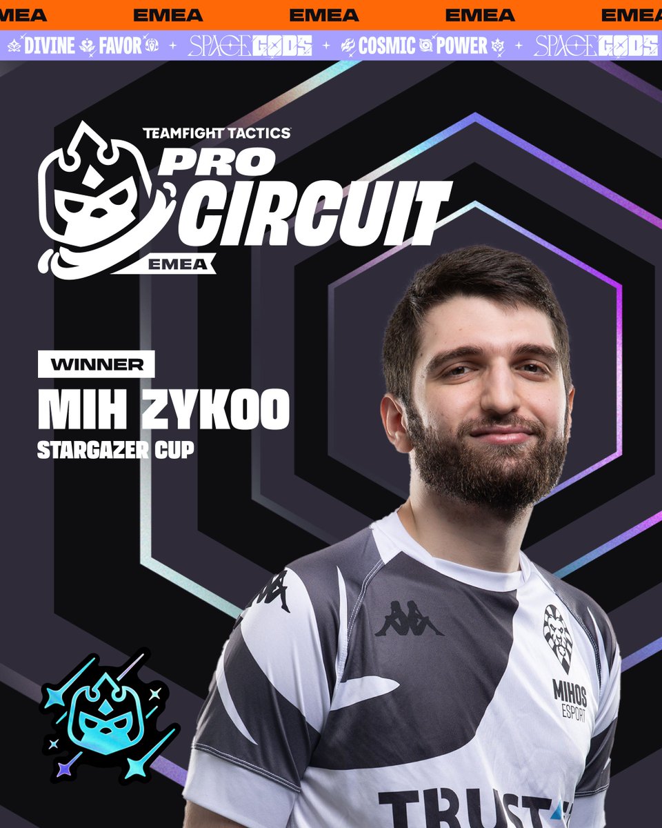 CompeteTFT's tweet photo. 🏆EMEA HAS A WINNER!!!🏆

@ZyK0oTFT puts on a masterclass, wins the 6th game of Stargazer Cup Finals at 100 HP, and secures direct qualification to the #TFTCrown!

Congratulations! #TFTProCircuit https://t.co/NctDFx8AGi