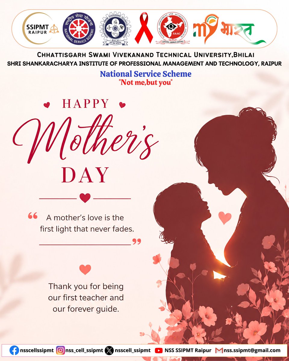 nsscell_ssipmt's tweet photo. Jai Hind! 🇮🇳
To the woman who turned sacrifices into love and struggles into strength, every lesson, prayer, and warm meal carries your heart in it. 🌸 Her love is the first home we ever know, and no matter how far life goes, it always stays within us. 👩‍👧 Happy Mother’s Day. ❤️ https://t.co/DDIHyBPiAm