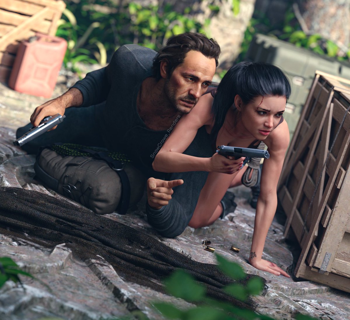 SnowCrowe's tweet photo. Some of my favorite Uncharted renders I've done of Sam and Tali. Happy 10 years of Uncharted 4! ❤️

Sam by BlopBlopfish
Re-texture by @ZetaSaintArt
  - 
*Please do not use my art without credit. NO EDITS! My art is NOT ai  #DazStudio #Uncharted #SamuelDrake #SamDrake #UnchartedOC https://t.co/9rWLQxYMYL