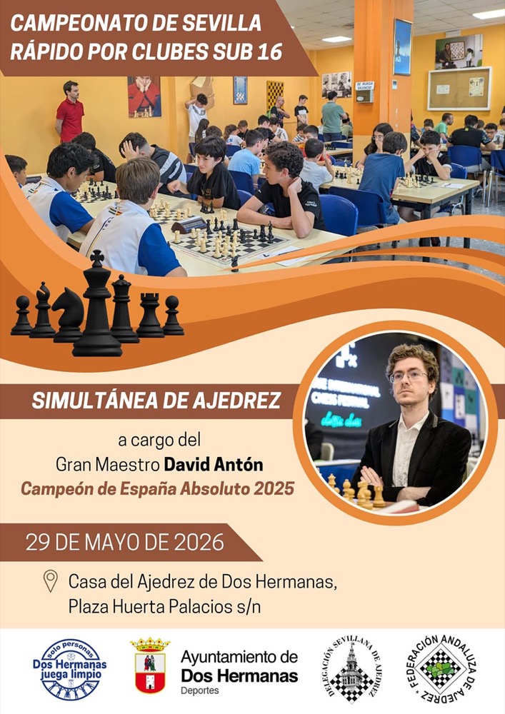 doshermanascom's tweet photo. Gran Simultánea de Ajedrez con el Campeón de España David Antón -  https://t.co/EdhozYSAig 
El mundo del tablero se viste de gala para recibir a una de las figuras más brillantes del panorama nacional. Tenemos el honor de anunciar una Simultánea de Ajedrez de altísimo nivel, q... https://t.co/tMp6FLLPzo