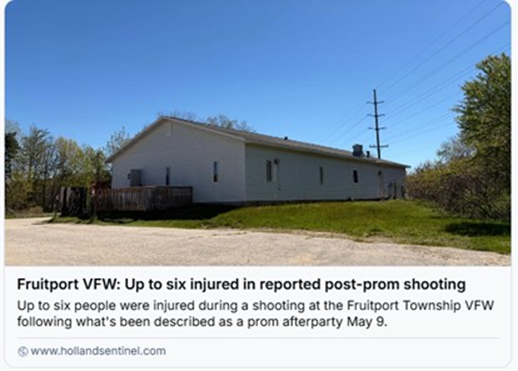 massshootingtrk's tweet photo. America's gun psychopathy continues: *175* mass shootings so far in 2026. 💔😡💔#GunsDontMakeUsSafer 

The latest, with "up to 6" people wounded, 1 critically, in a post-prom shooting in Fruitport, Mich.: https://t.co/OV1KTmfioP