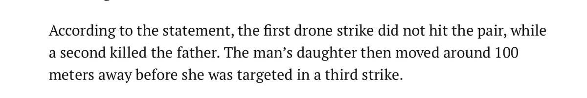 The IDF killed a 12 year old girl and her father. 

A drone killed her father. 

They then sent another drone to hunt her down after he was dead.