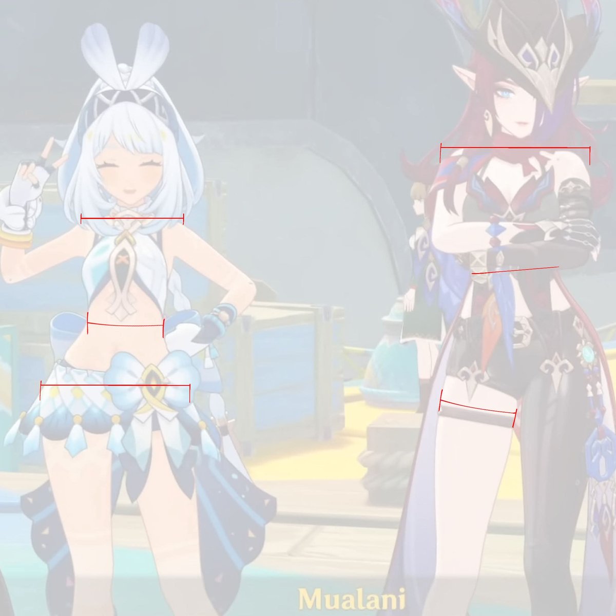 _aiphi4mat's tweet photo. You know, I actually tried comparing their proportions, and guess what? I realized Mualani’s waist is so tiny that it’s basically the same width as just one of Chasca’s thighs. And based on my own estimates,Mualani is probably around 15 cm shorter than Chasca too.
#chaslani https://t.co/7IU7e1JvGA