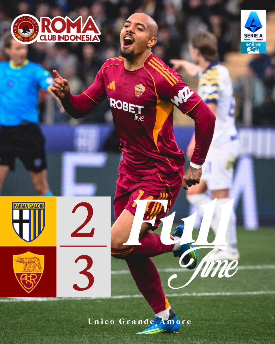 RomaIndonesia's tweet photo. Full-time
Parma 2 - 3 AS Roma 

.
.

#parmaroma
#romaclubindonesia
#unicograndeamore https://t.co/7mfos3xDQt