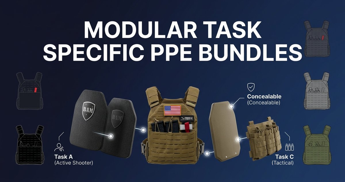 BodyArmorMega's tweet photo. Modular ‘task-specific’ PPE bundles are no longer a niche option for elite units, they’re the new standard. In high-intensity environments, workers spend up to 50% of a 12-hour shift on related tasks #ModularVest #PlateCarriersBundles https://t.co/eaWPgrLChn https://t.co/PFFvghsWuS