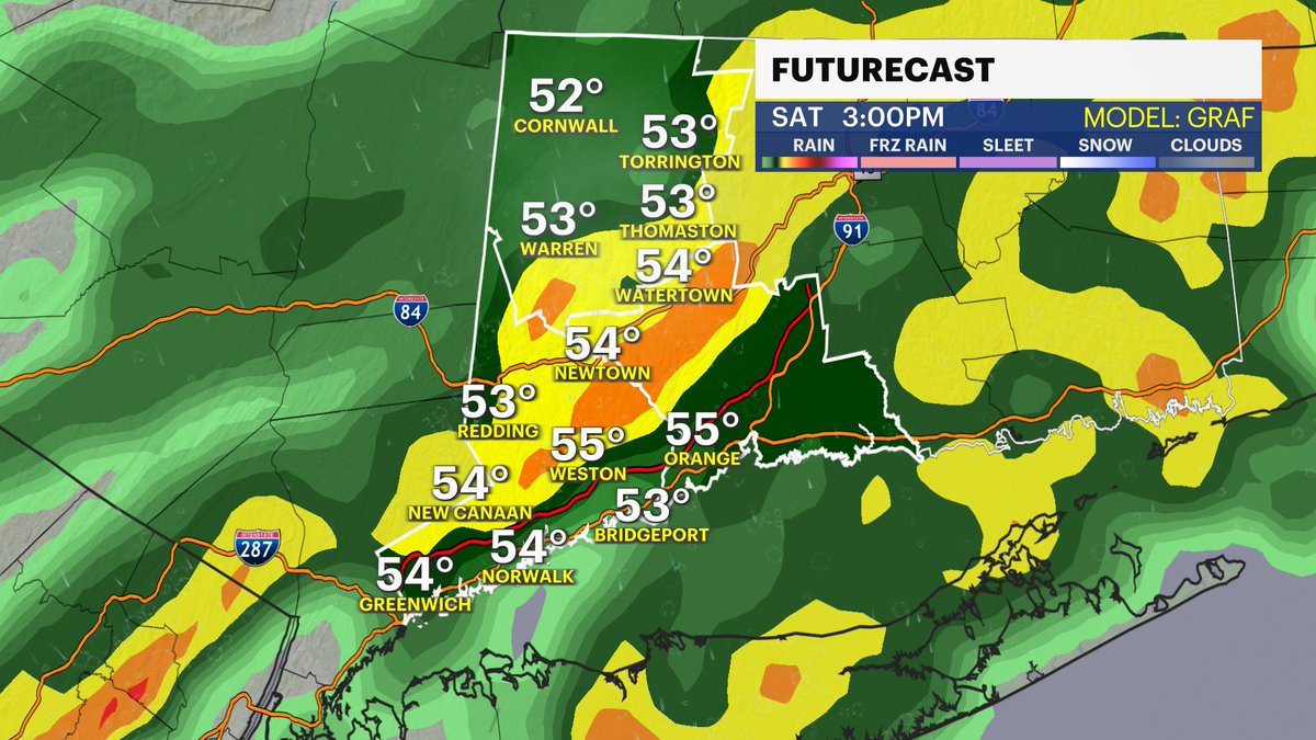 MichelePowersWx's tweet photo. ☔️Weekend Rain: Heavier downpours likely Saturday afternoon with a few thunderstorms.
More rain expected Sunday, see how #mothersday is shaping up @News12CT https://t.co/ZtR99TSggR
#ctweather #weekendweather #mothersdayweekend #localweather https://t.co/j0iftLpDbN